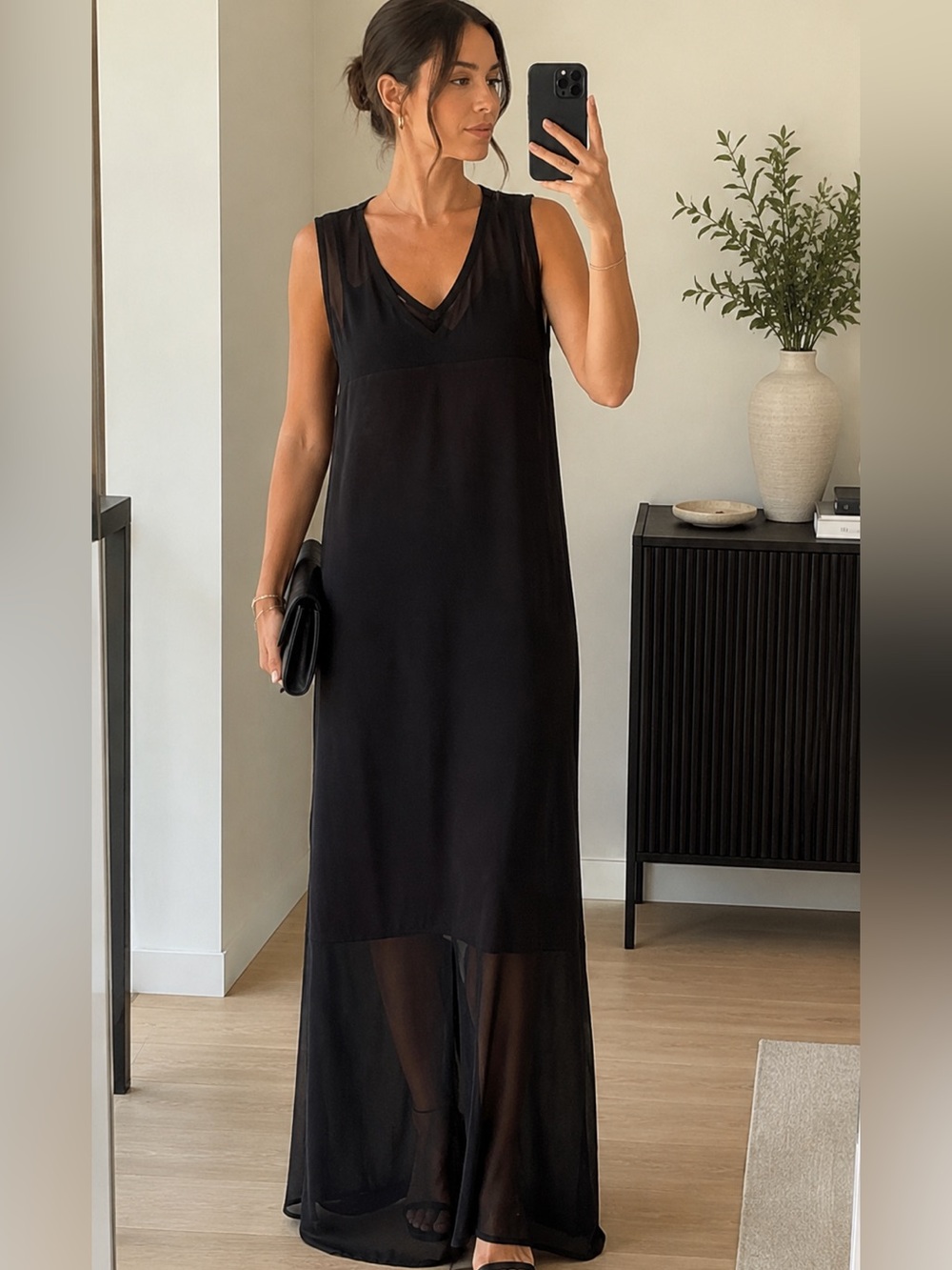 Dkny Black V-Neck Sheer-Hem Maxi Dress